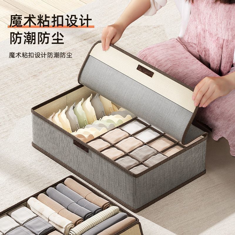 Fabric Underwear Storage Box with Lid for Home Use, Storage Box for Socks and Underwear in Student Dormitories, Divided Organizer Box