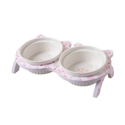 Elevated, Neck-Protecting Double Ceramic Bowl for Cats and Dogs: Anti-Tip Pet Feeder & Water Dish Designed to Safeguard Cervical Spines