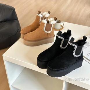 Sangpo wool Chelsea thick-soled snow boots women 2024 new winter versatile thick fleece-lined cotton shoes