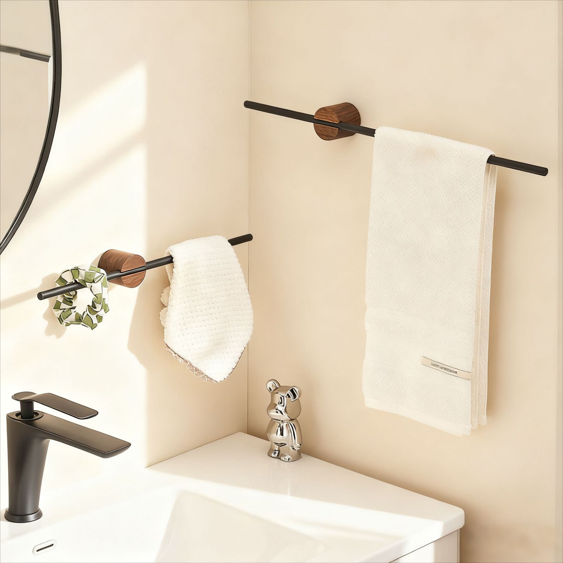 Walnut toallas de una sola varilla estilo antiguo sin perforación tipo pared de inodoro de alta gama toallas de baño estante