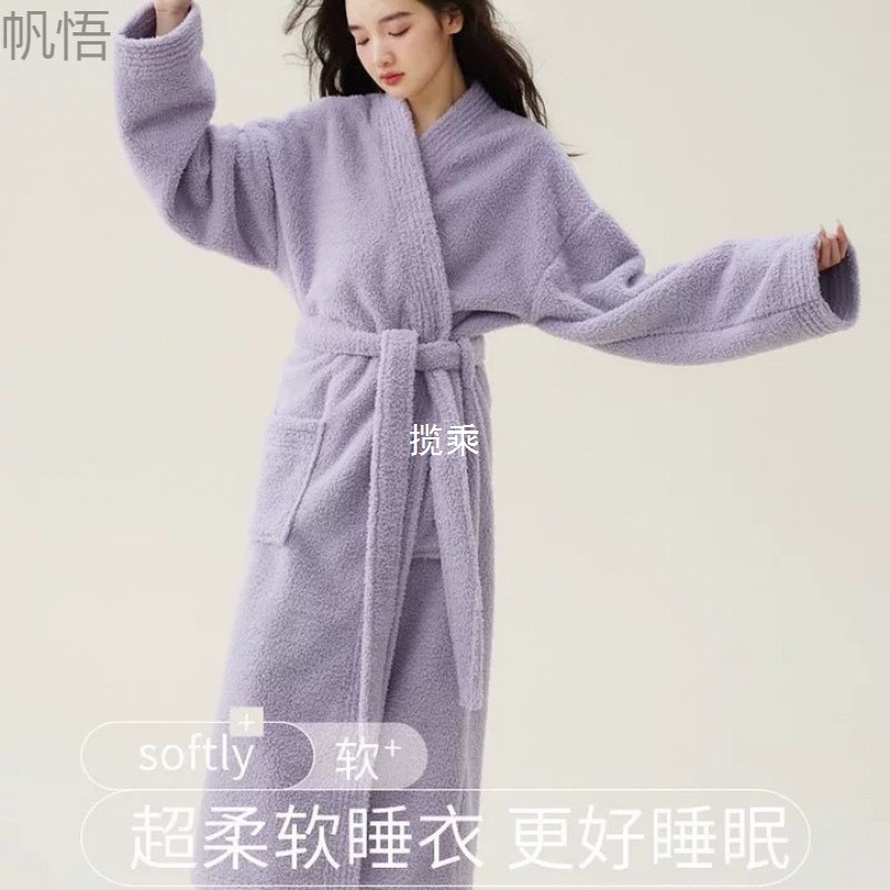가을과 겨울 새로운 두꺼운 쌀 산호 양털 목욕 가운 부드러운 남녀 여분의 긴 커플 따뜻한 잠옷