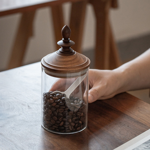 Retro Japanese-style household high borosilicate glass jar sealed jar wooden lid kitchen storage jar tea jar coffee storage jar