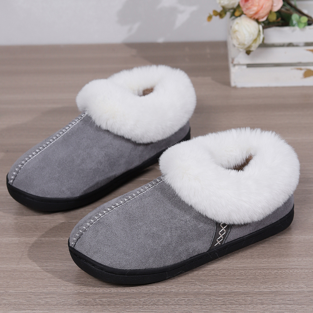 Home cotton slippers female Baotou cotton drag indoor household non-slip neutral slippers_voghion.com