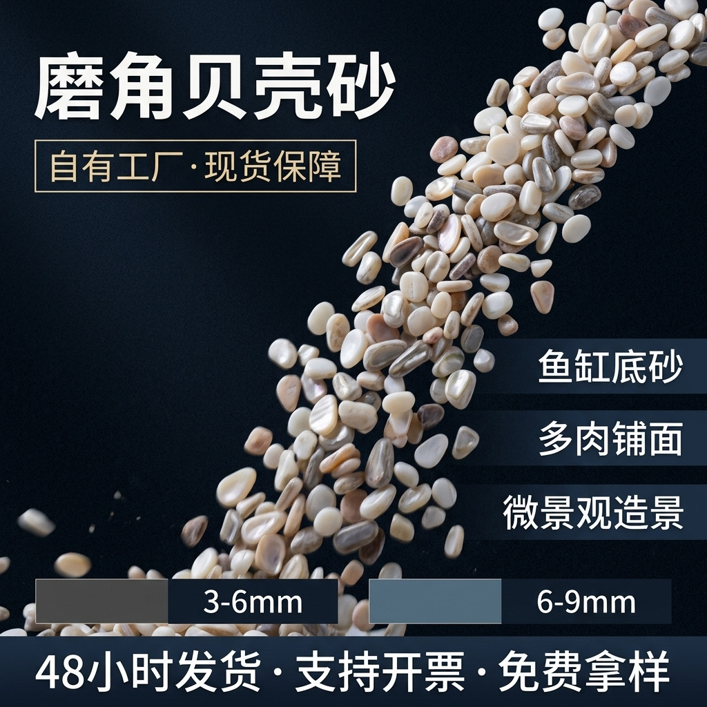 批发贝壳砂鱼缸底砂水族过滤盆栽铺面水磨石骨料专用磨角贝壳颗粒