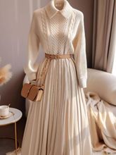 今年流行漂亮毛衣裙超好看长款打底裙杏色针织内搭连衣裙秋冬