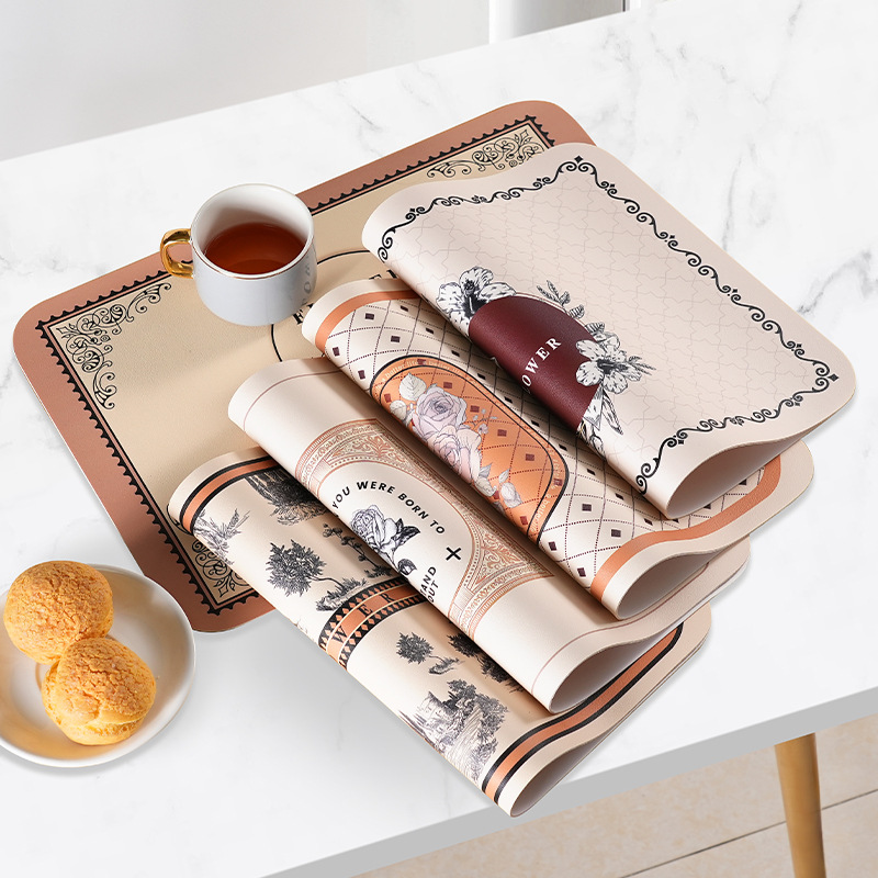 Estera de cuero de lujo ligero nórdico estera de placa antideslizante a prueba de aceite estera de mesa estera de aislamiento térmico estera de tazón antiquemaduras posavasos desechable