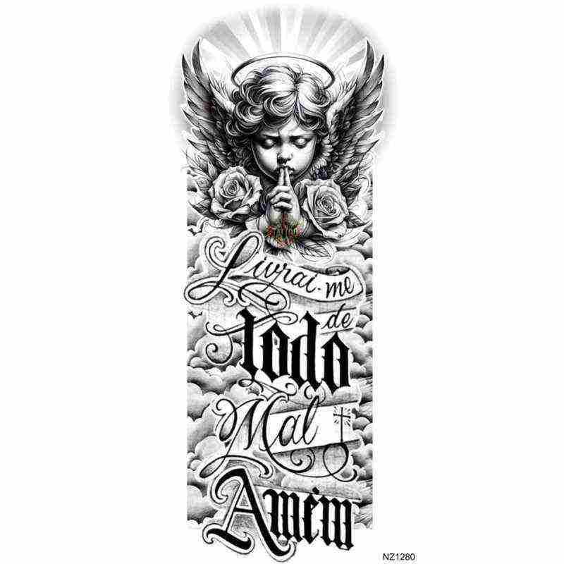 Nuevos productos transfronterizos de tatuaje de ángel, pegatinas de tatuaje de brazo europeas y americanas, tatuaje temporal Temu