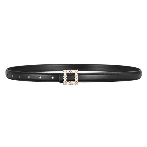 Rhinestone Pearl Women's Belt Cowhide Belt Decorative Versatile Women's Genuine Leather Trouser Belt Women's Style with Jeans and Skirts