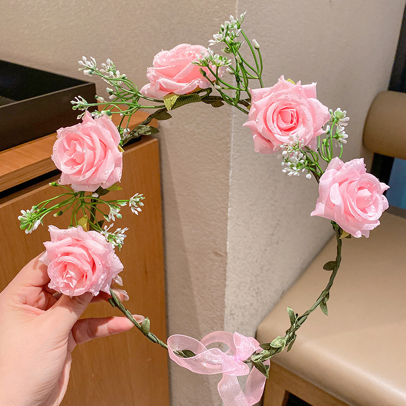 子供の頭飾りの花の子供の美しい花嫁の花輪の手の花の女の子のドレスは花の子供のアクセサリーの王女の頭の花を飾ります。|undefined
