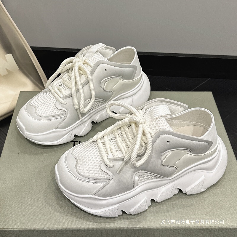 Foreign Trade Factory Special Clearance Genuine Leather Mesh Dad Shoes for Women Summer Thick-Soled Two-Wear Flats Casual Platform Shoes for Women