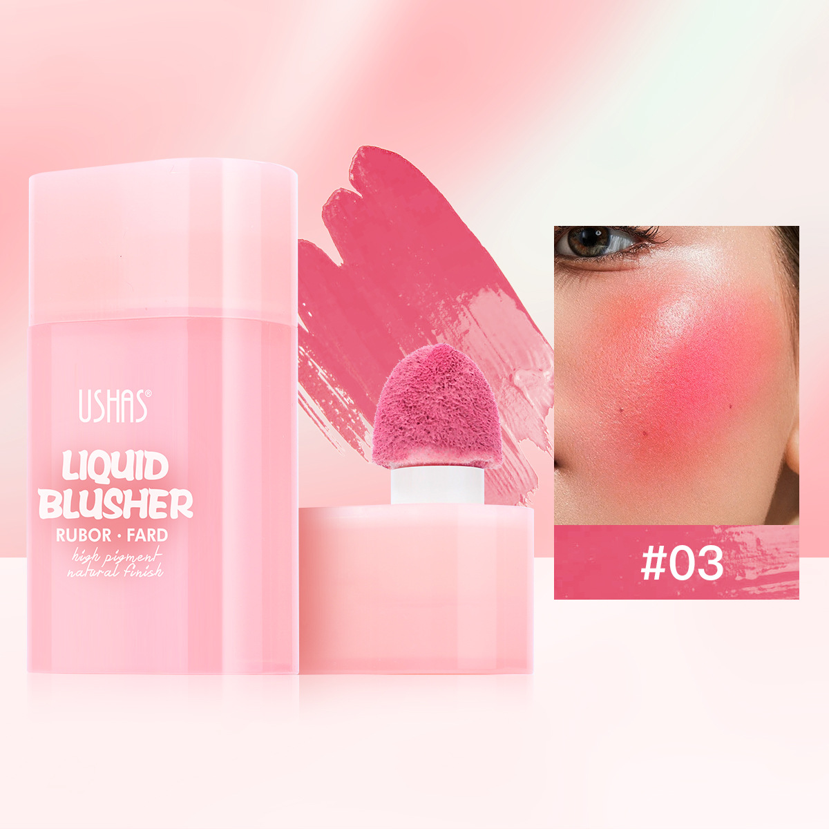 USHAS Cross-border Amazon venta caliente 8 colores cabeza de esponja rubor impermeable de larga duración UC117A B