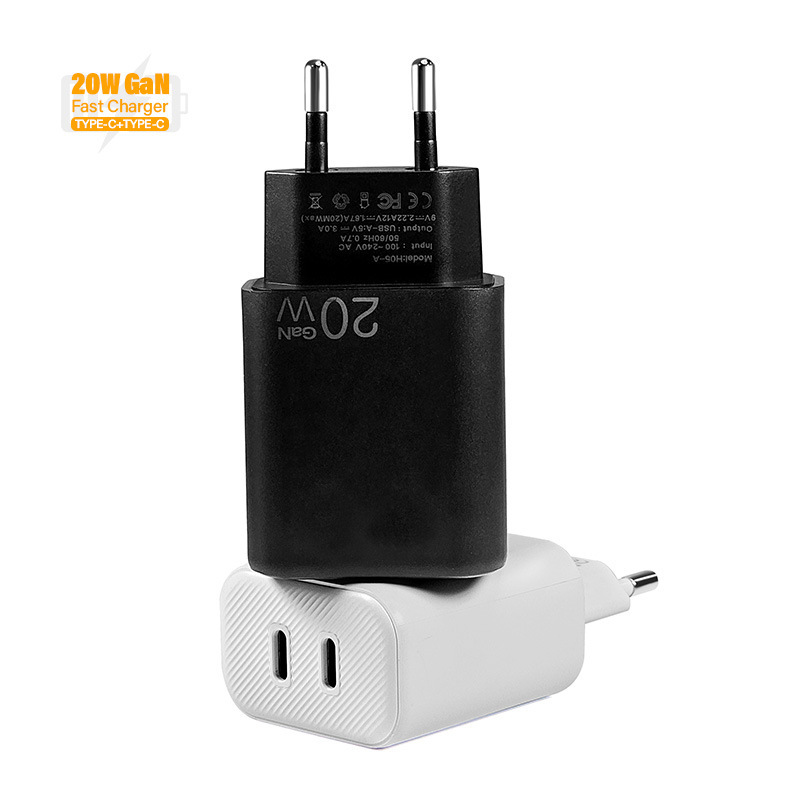 20W Gan Eu Fast Mobile Phone Type C Dual Port Fast Charger Pd3.0 Eu Mobile Phone Plug Charger