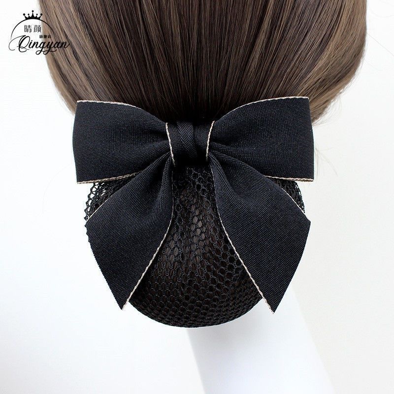 Simple Hair Accessory for Women: Professional Hair Net, Silver-Gray Pearl Bow, Hotel Front Desk Work Hair Clip