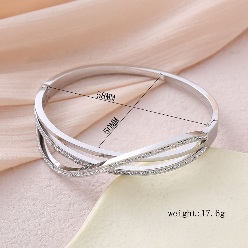 Casual Simple Style Lines Stainless Steel Plating Inlay Zircon 18k Gold Plated Bangle display picture 2