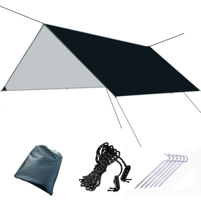 Sunscreen Camping Beach Mat — Avtomobil yan çətirləri - silver-coated-black-300-300cm-canopy-with-black-and-white-wind-rope-aluminum-nail