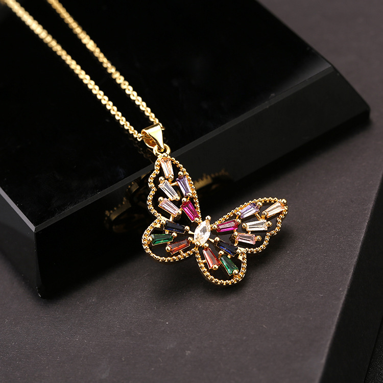 Lady Butterfly Copper Inlay Zircon Pendant Necklace 1 Piece