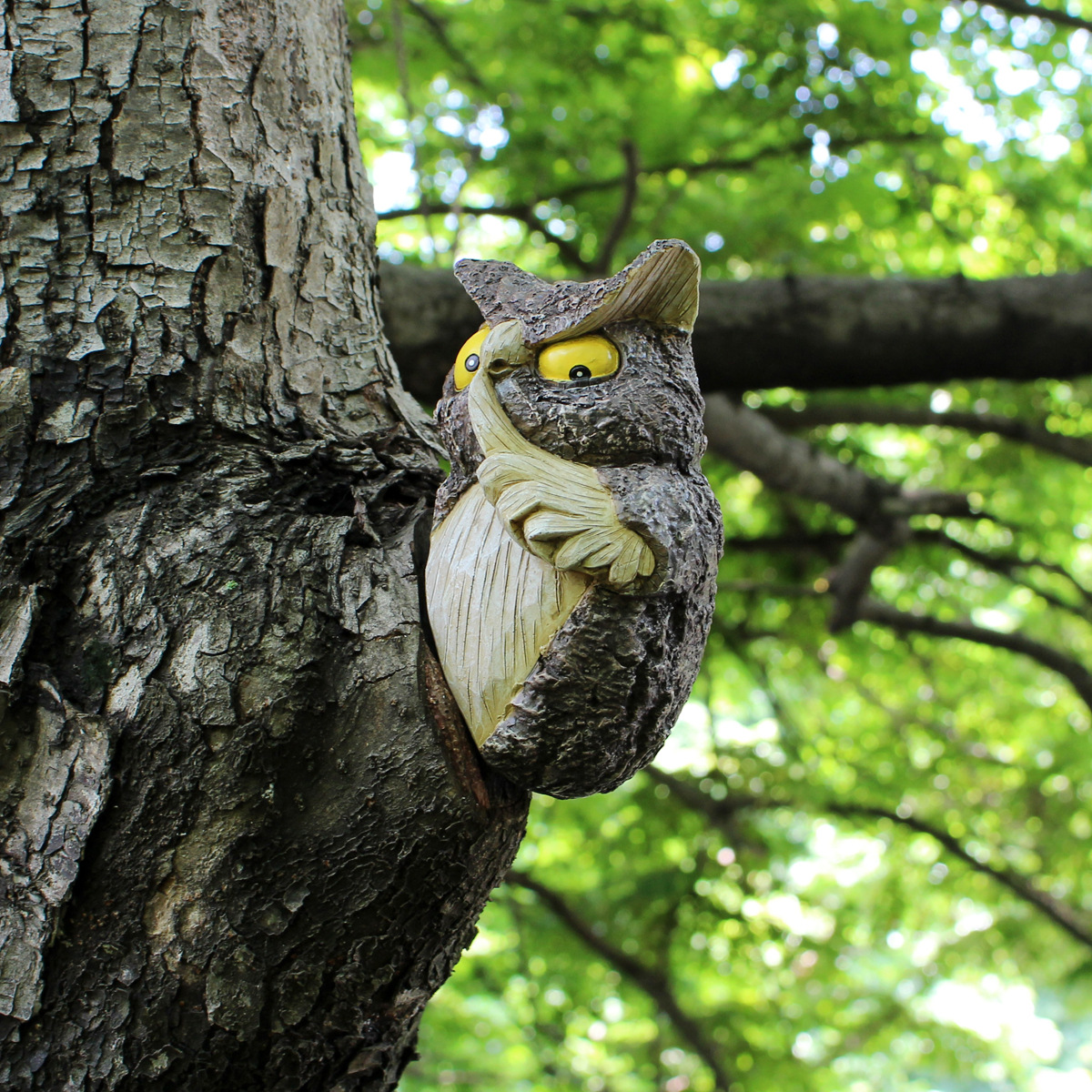  Owl Courtyard Garden Hiding Cat Elf Tree Hug Outdoor Tree Sculpture Decorative Resin Crafts Pendant