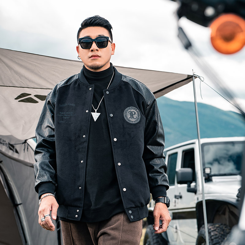 Personalized Trendy Brand Men's Plus-size Plus-size Loose Baseball Suit Stitching Cotton-padded Coat Autumn and Winter American Jacket Coat