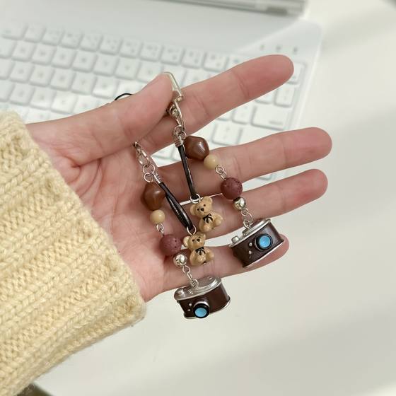 Point color original retro camera beaded mobile phone chain creative bag hanging key chain bear ccd hanging chain accessories