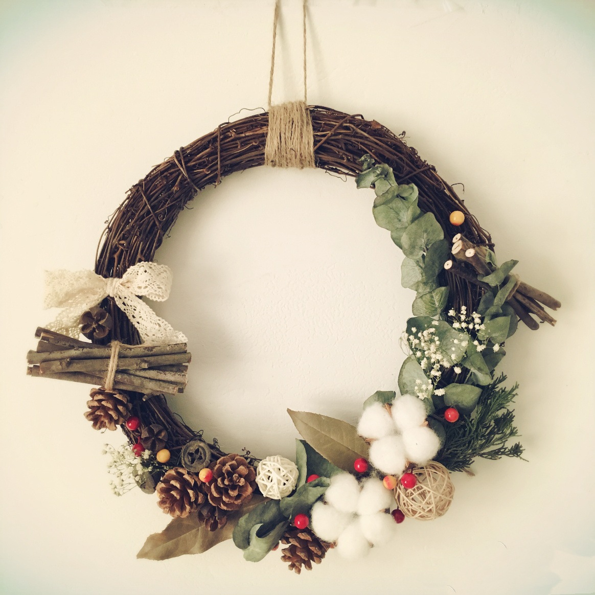 「木子手作」聖誕藤圈 聖誕門掛飾 聖誕節裝飾 乾花禮物diy材料包