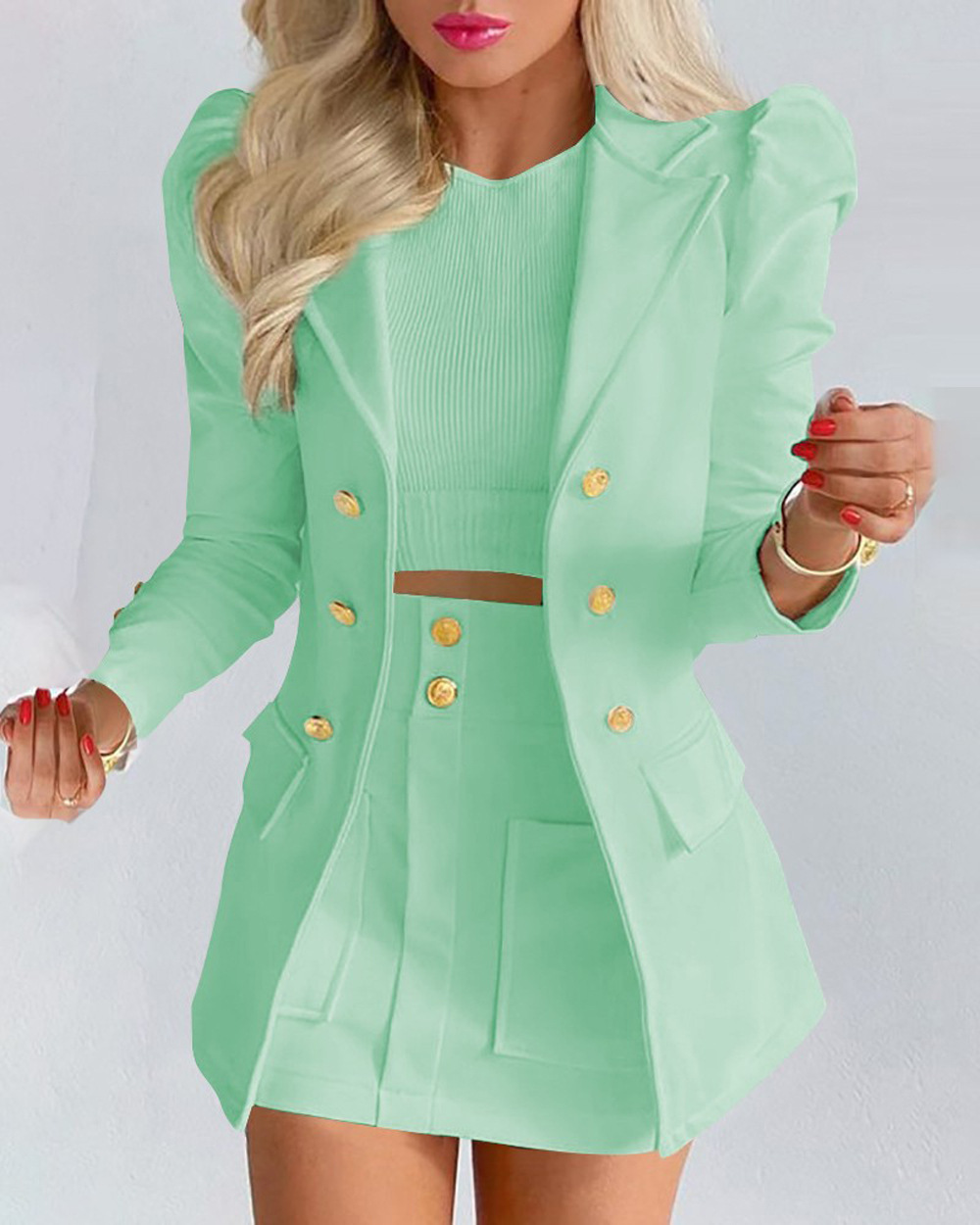 Conjunto de blazer y falda con estampado floral para mujer_voghion.com