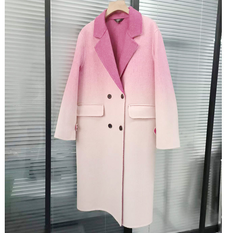 2022 gradient double-sided wool coat women's velvet coat mid-length C2322A suit collar autumn and winter coat women's