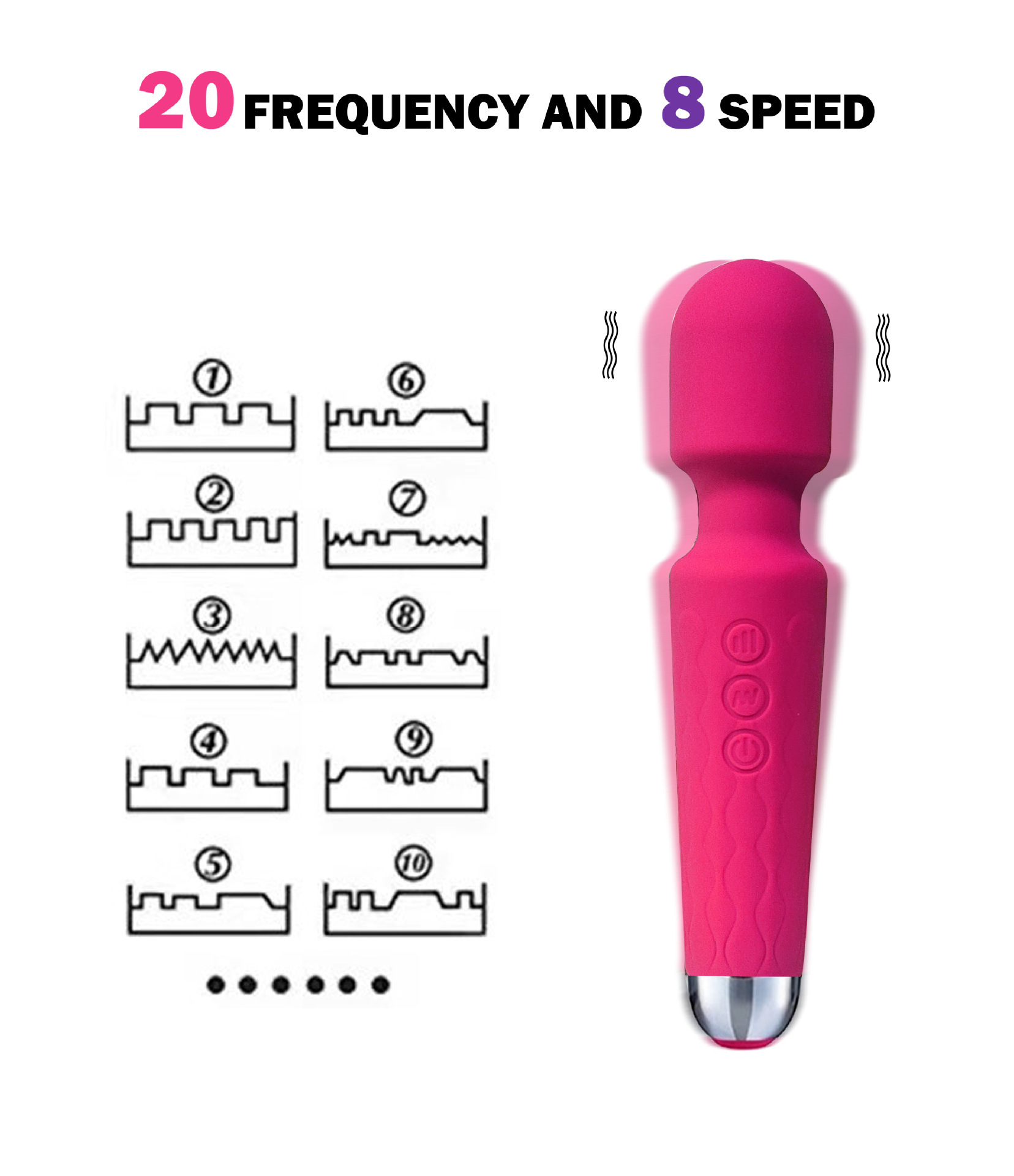 20-Frequency AV Wand Vibrator, Silicone Body, Strong Vibration Massage Stick — detail image 8