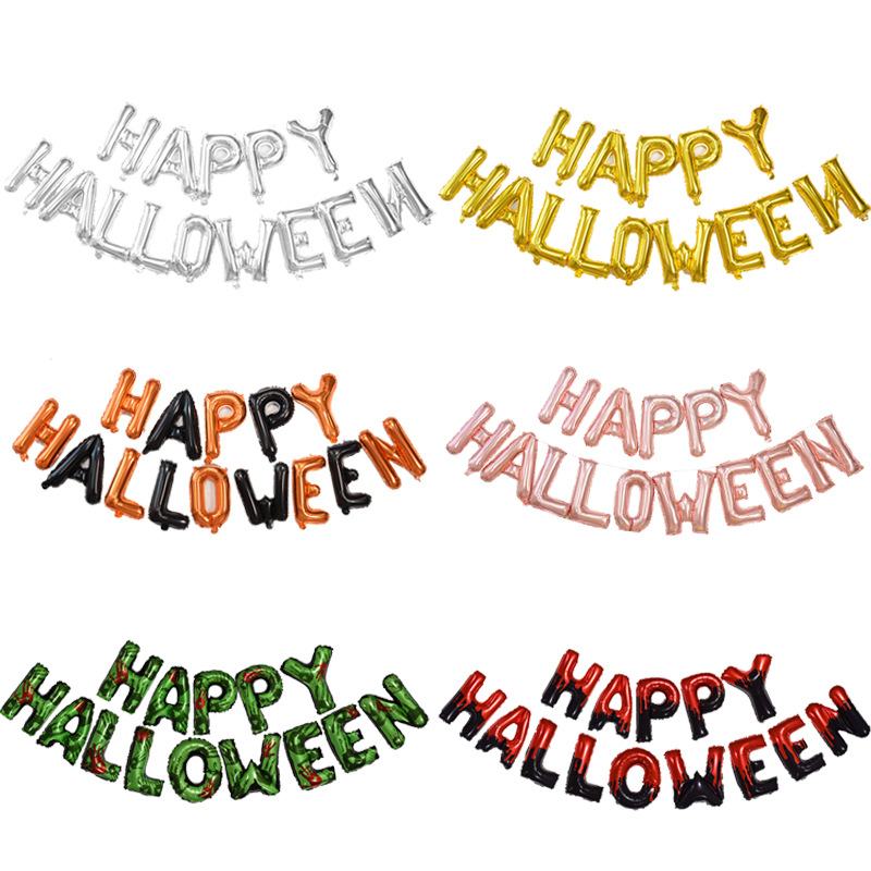 Ensemble de ballons lettres Halloween 16 pouces HAPPYHALLOWEEN noir et orange décoration d'ambiance bannière Halloween_voghion.com