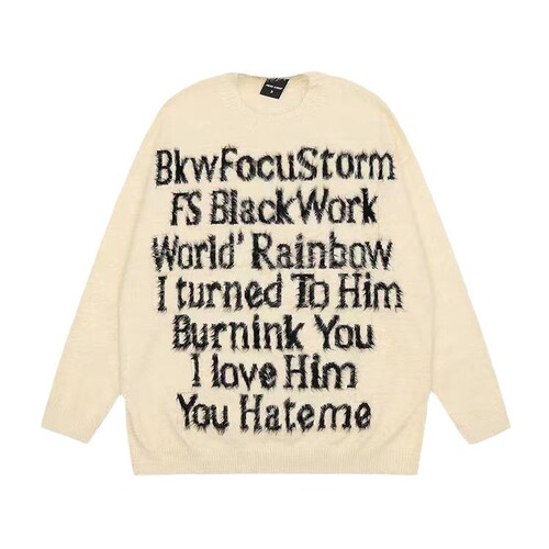Letter Print Couple Sweater Autumn Winter American Style Trendy Loose Hooded Knit Top Casual Style Cardigan Male