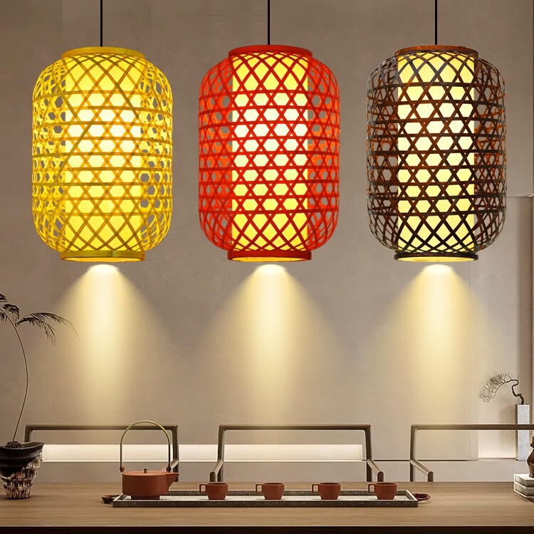 Bamboo Lantern Chinese Style Custom Printed Lampshade Chinese Hot Pot Restaurant Outdoor Bamboo Art Bamboo Retro Catering Chandelier