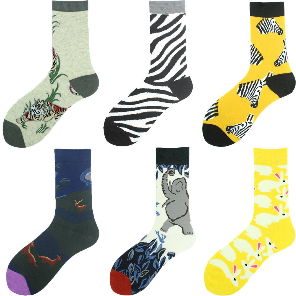 2025d Shark Bee Beast Men's Trendy Zebra Pattern Animal Mid-Calf Socks_voghion.com