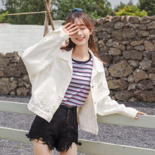 短款白色牛仔外套女春秋季新款宽松韩版棒球服夹克气质上衣短外套