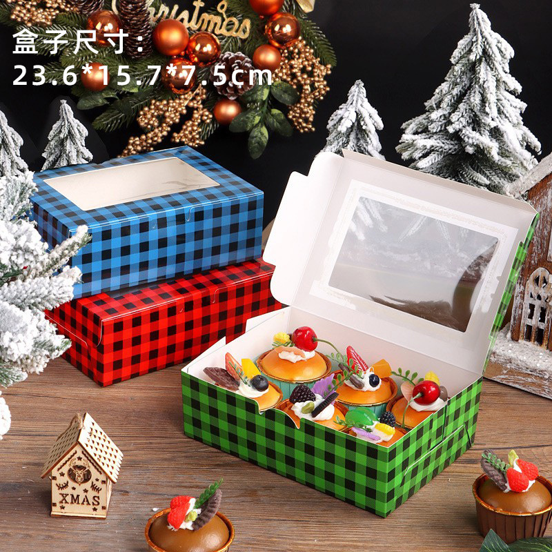 圣诞6粒装开窗翻盖纸杯蛋糕包装蛋挞烘焙雪媚娘甜品打包盒
