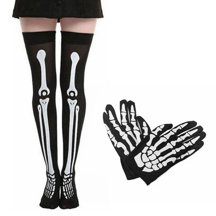 Halloween guantes guantes esqueleto guantes de pascua set de medias baile de maquillaje noche de terror