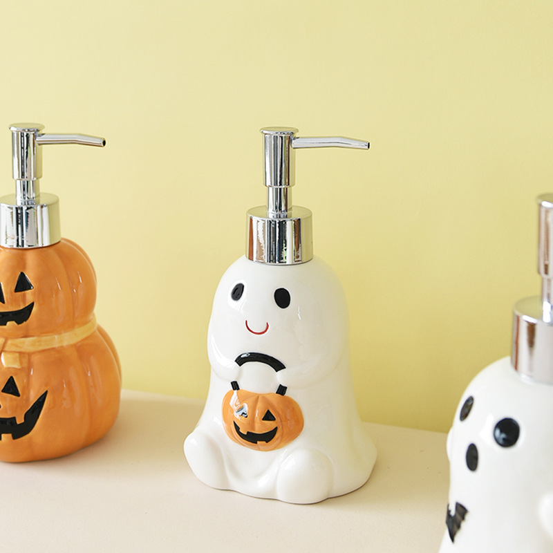 Halloween fantasma calabaza en forma de emulsión cerámica botella de jabón botella de desinfectante de manos botella de cerámica