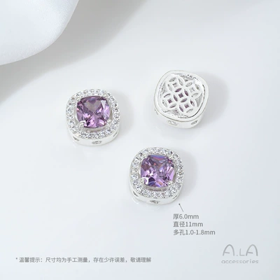 Porous Loose Beads DIY — Zərgərlik ara hissələri - z448-8-b-type-bright-silver-purple-zirconium-1-piece