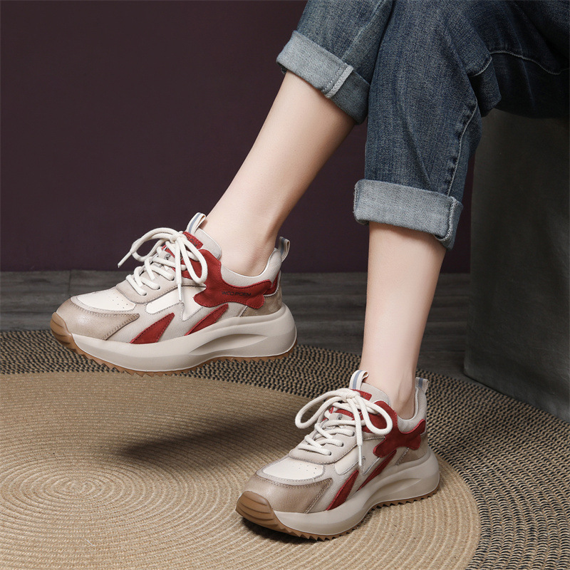 First-Layer Cowhide Sports Forrest Gump Shoes for Women 2025 New Moral Training Shoes Lightweight Breathable Lace-Up Women's Shoes Trendy Shoes