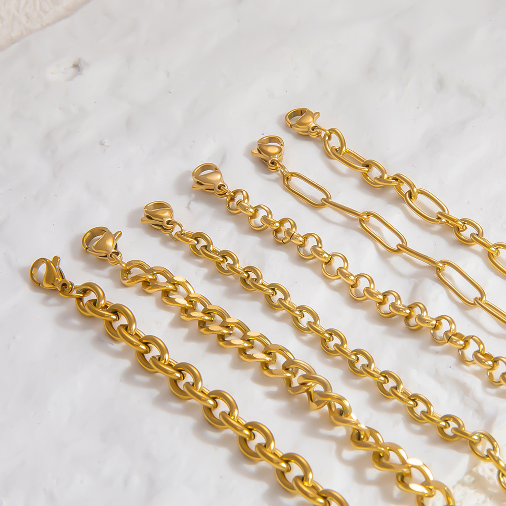 0.03µm-0.05µm Gold Plating Thickness PVD Coated Real Gold Plated Geometric 304 Stainless Steel Lady Waterproof Non Tarnish 304 Stainless Steel Lobster Trigger Clasp Closure Necklace
