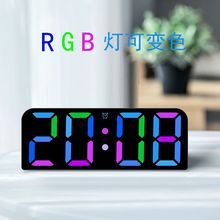 新款RGB彩燈跨境創意電子鍾幻彩掛鍾客廳時鍾特色數字鍾表