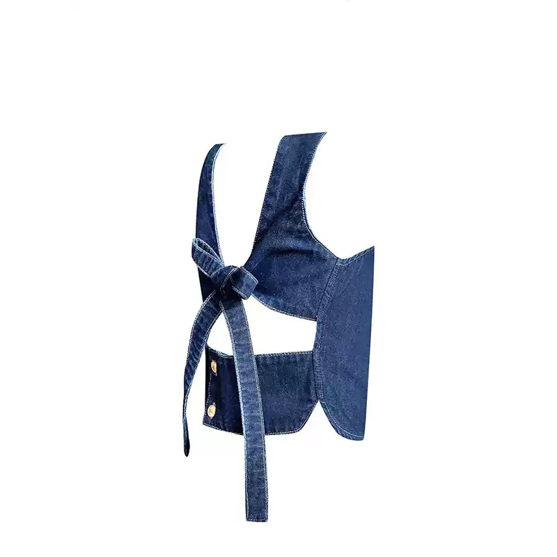 2026 Early Spring Fashionable Retro Strappy Backless Short Denim Camisole Loose Pleated Wide-Leg Pants Two-Piece Set