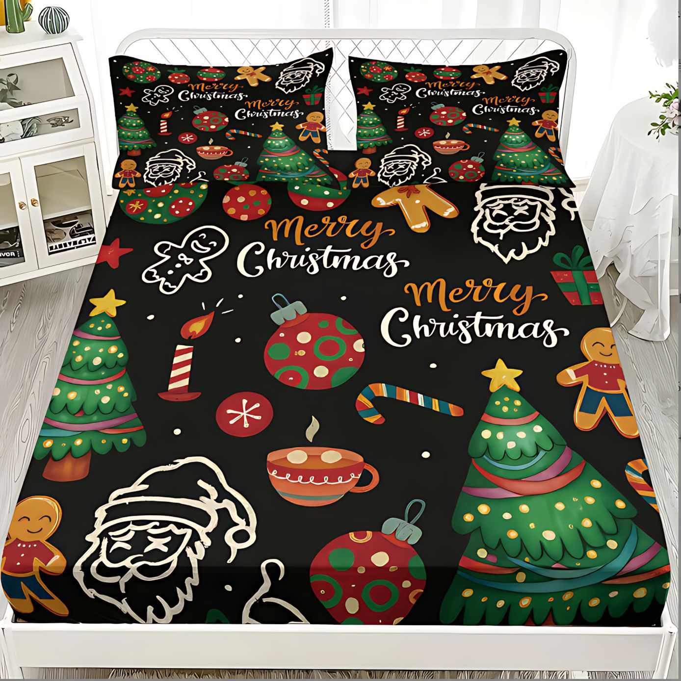 TEMU / JIT transfronterizo textil de moda de Navidad impresión digital HD cama de cama de cama de almohada de cama
