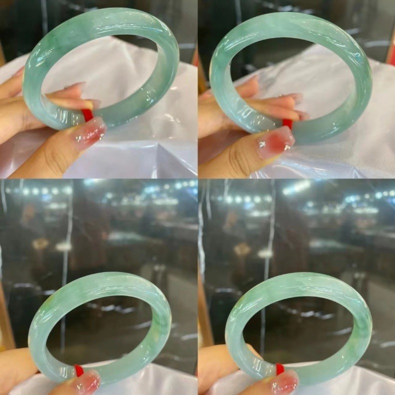 Vòng tay ngọc bích Miến Điện cao băng chính hãng A hàng băng nổi hoa mới chi tiết 5