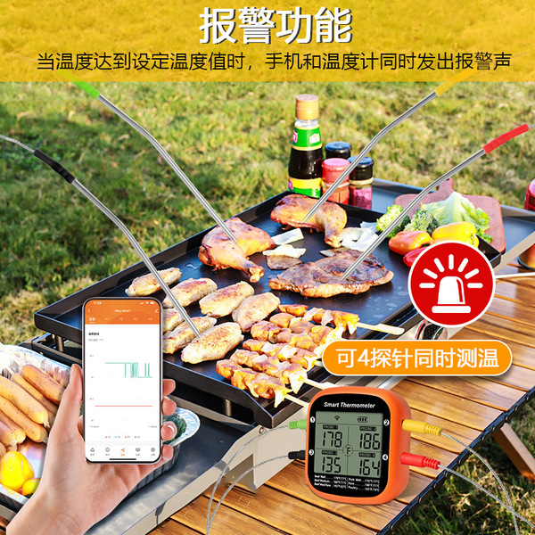 Smart graffiti Bluetooth APP barbecue thermometer Kitchen four -pin…