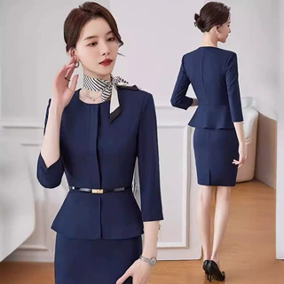 圆领工作服女职业气质收腰西装套装春夏前台美容院珠宝店顾问正装
