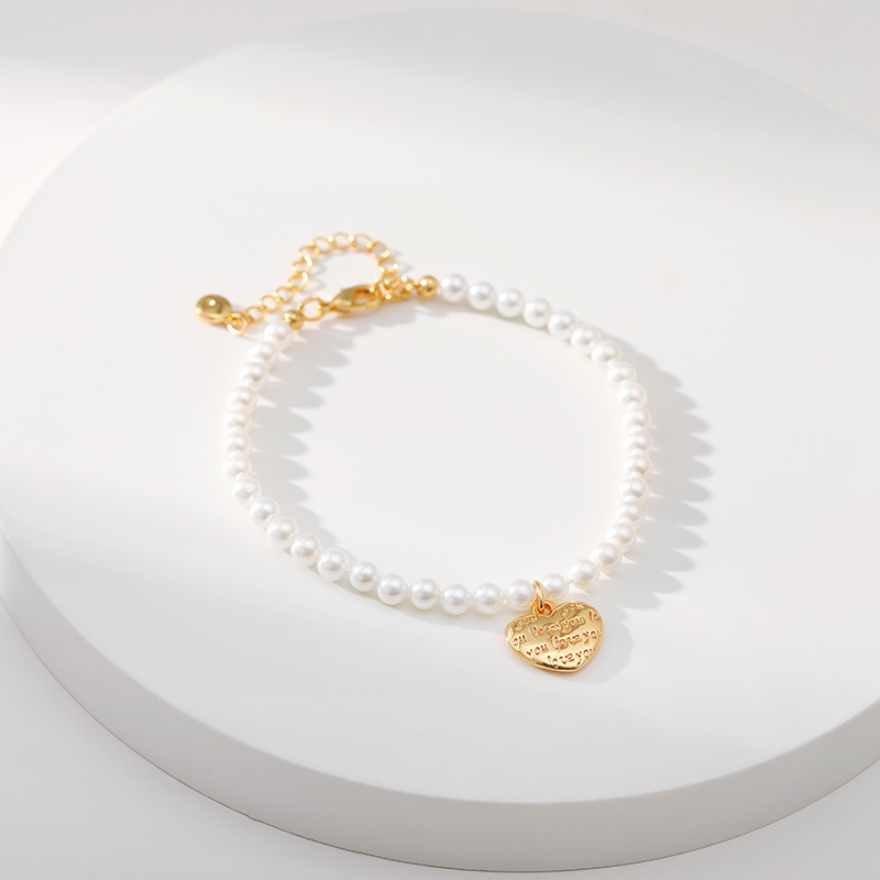 Retro Letter Heart Shape Copper Plating Artificial Pearls Bracelets 1 Piece