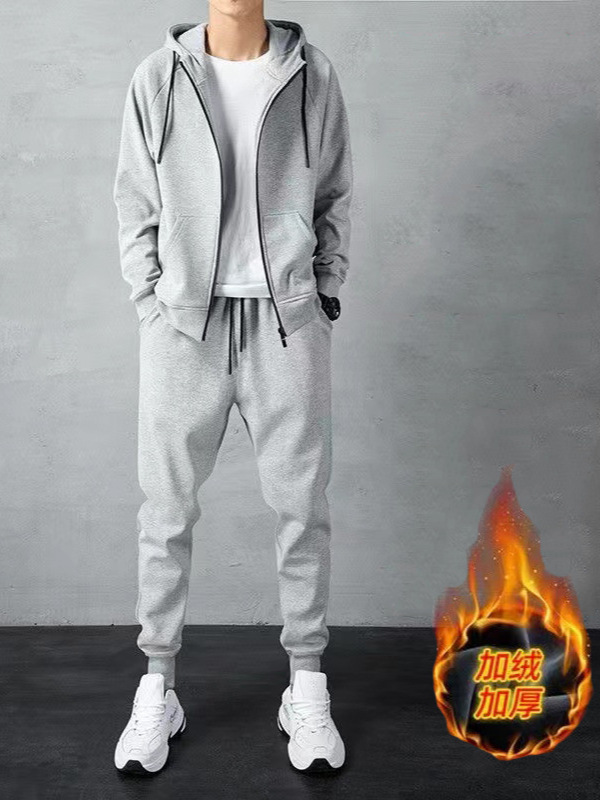 秋冬のシンプルなスポーツの帽子のスーツの男性の韓国版のゆったりした大きいサイズのファッションのカーディガンのジッパーの帽子のガードルのズボン