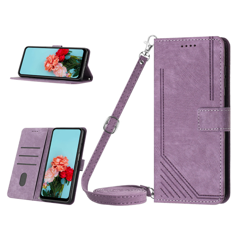 Suitable for OPPO A7 skin-sensitive line mobile phone leather case A52 flip card business case A92 crossbody rope protective case