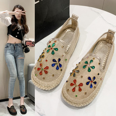 Women's Casual Single Shoes with Rhinestone Flowers, 2024 Spring/Summer New Arrival, Korean Style, Round Toe, Comfortable Mesh Upper, Outdoor Fisherman Shoes for Women