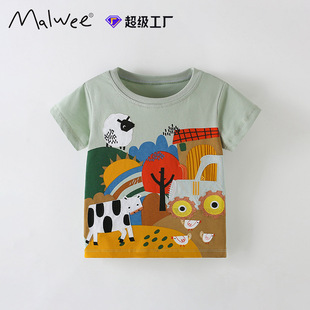 Cross-border malwee boys T-shirt summer round neck short sleeve European and American children's printed casual top children's clothing