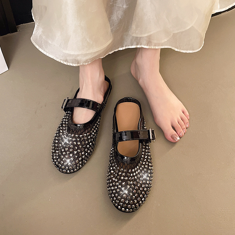 [Chao Bounan] Galaxy tejido a mano ● Reducción de edad, diamantes brillantes, arrastre de Baotou, nuevas zapatillas de hadas transpirables de malla de verano para mujer